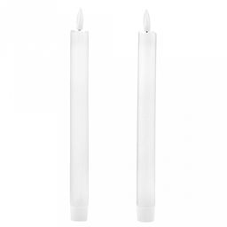 Свеча столовая, восковая, светодиодная на батарейках "Столовая" д2,2см h22,3(25)см, свет теплый, с мерцанием, цвет белый, питание от 2-х батареек ААА (в комплект не входят), 2 штуки в ПВХ коробке (Китай)