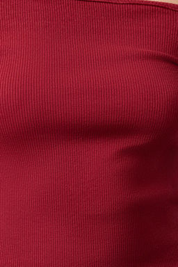 Trendyolmilla Kahverengi Carmen Yaka Choker Detayl? Fitted/Vucuda Oturan Crop Fitilli Orme Bluz TWOAW22BZ0531
