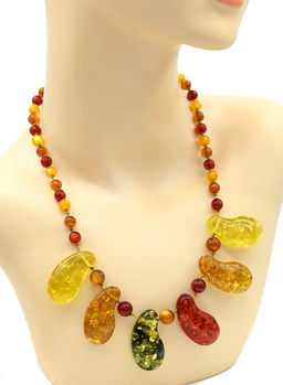 Колье из янтаря искусственного 6 капель ассорти, 52см