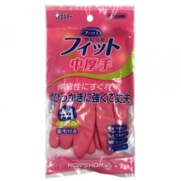 Хозяйственные перчатки средн толщ из натурального каучука розовые Soft Fit S.T. Corp (размер М), Япония Акция