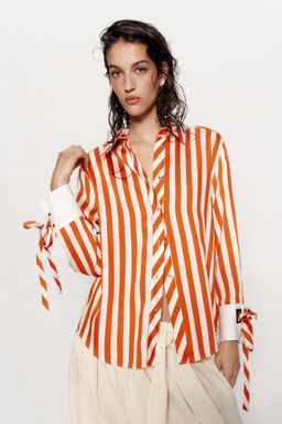 CAMISA RAYAS LAZOS / blanco-naranja