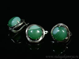 Кольцо Серьги с агатом тонированным, цв.зеленый размер 18