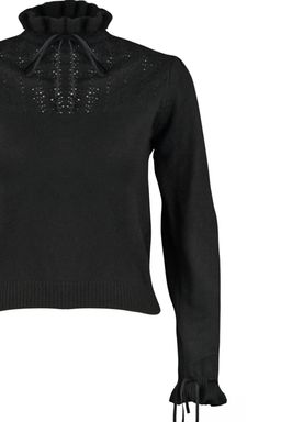 Siyah Yumusak Dokulu Ajurlu/Delikli Kurdele/Fiyonk Detayl? Triko Kazak TWOAW21KZ2355