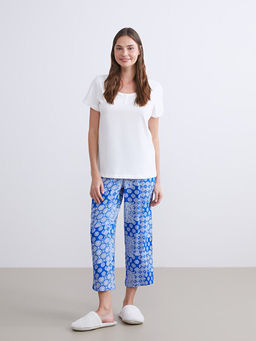 Bisiklet Yaka Desenli Kad?n Kaprili Pijama Tak?m?