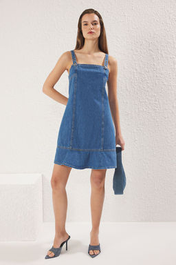 Trendyolmilla Mavi Mini Ask?l? Volanl? Denim Elbise TWOSS25EL00152  фото 2