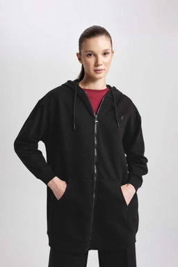 DeFactoFit Длинный толстый свитшот с капюшоном, карманами и молнией фото 5