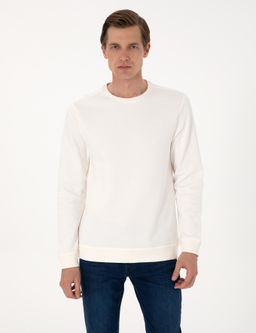 Ekru 3 _plik Regular Fit Bisiklet Yaka Basic Sweatshirt
