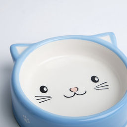 Миска керамическая Голова кота 150 мл - 12.512.54 см, голубая/белая - Пижон фото 5