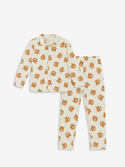 Polo Yaka Uzun Kollu Bask?l? Erkek Bebek Pijama Tak?m?