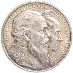Монета 2 марки 1906 года Германия (Баден) 50 лет свадьбе Фридриха I и Луизы Прусской