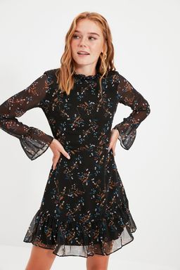 Siyah Dik Yaka Dokuma Elbise TCLAW19LJ0076