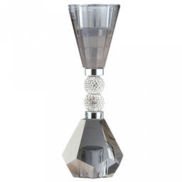 Подсвечник стеклянный "Гроза" h16см, чаша д4см, h2,5см, отвинчивающаяся, основание д5см, двухсторонний, 2 шарма с кристаллами, дымчатый, в коробке (Китай)