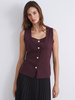 Kare Yaka Kad?n Triko Yelek