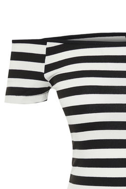 Trendyolmilla 2li Paket Siyah Beyaz Cizgili-Siyah Duz Carmen Yaka Crop Esnek Orme Bluz TWOSS24BZ00310  фото 7