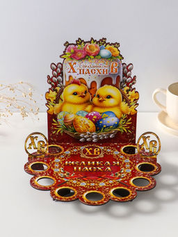 Подставка для кулича и 9 яиц «Цыплята», красная, 26.5×22×25 см, под кулич: 15.5 см