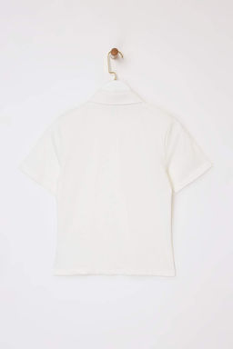 Ekru Regular/Normal Kal?p Polo Yaka Dikis Detayl? Tok %100 Pamuk Orme Bluz TWOSS26BZ00043