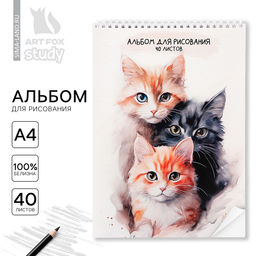 Альбом для рисования 40 листов на пружине А4 «Три котика»