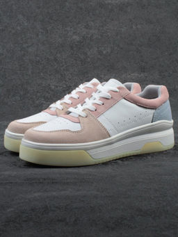 03-YG453-1 WHITE/PINK/BEIGE/LT. BLUE Кроссовки женские (натуральная кожа) - Фабричный китай фото 2