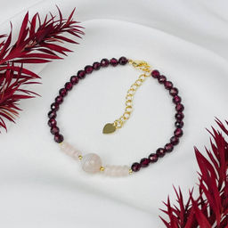 Браслет из Граната,Розового кварца и Бразильского агата 16,5 см +