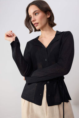 Wardrobe Essentials Siyah Kemer Detayl? Gomlek Yaka Ince Triko H?rka TWOSS26HI00004
