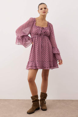 Cok Renkli Volanl? / F?rf?rl? Mini Dokuma Elbise TWOAW26EL00276 - Trendyolmilla фото 2