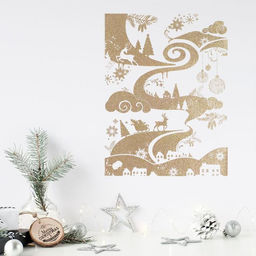 Цена за 2 шт. Наклейки новогодние, интерьерные с блестками «Пейзаж», 29.5×42 см