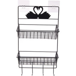 Органайзер металлический подвесной универсальный "ФАНАДЕРО", цвет черный, две полки, с крючками, 25*13*48см (лейбл)