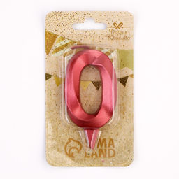 Свеча в торт «Грань», цифра 0, красный металлик, 6.5 см