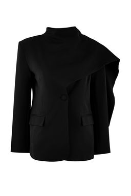 Siyah Sal Yaka Regular/Normal Kal?p Dokuma Astarl? Vatkal? Blazer Ceket TWOSS26BC00010