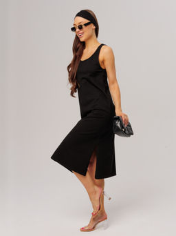 Трикотажная удлиненная туника с разрезами черная КТ-18 (7)