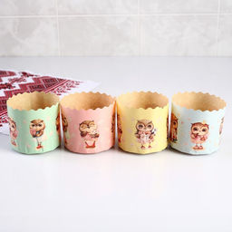 Цена за 20 шт. Форма для выпечки кулича «Совушки», бумага, 7×6 см, зелёная