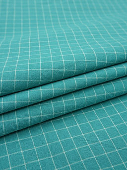 Вареный (стираный) хлопок Белая клетка (0.8*0.8см) на т.мятно-бирюзовом, ш.2.5м, хл-100% - Купава фото 3