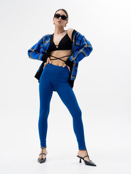 леггинсы из хлопка с добавлением лайкры,васильковые - Binita фото 2