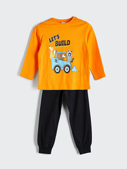 Uzun Kollu Bask?l? Erkek ?ocuk Pijama Tak?m