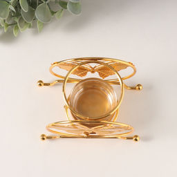 Подсвечник на 1 свечу Бабочка в круге, d=4.5 см, под золото, 6.2?11.2?10.5 см