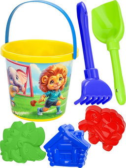 Набор для песка №117 "Футбол" (НАБ-4800) Ведро 0,85л., лопатка 22см, грабли 21см, 3 формочки