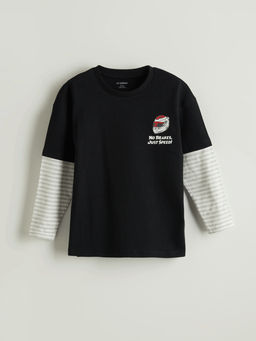 Bisiklet Yaka Yaz? Bask?l? Erkek ?ocuk Ti??rt