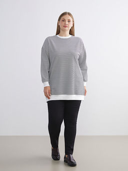 B?y?k Beden ?izgili Kad?n Sweatshirt Tunik