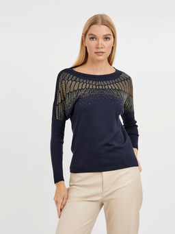 джемпер женский в синем цвете с добавлением страз