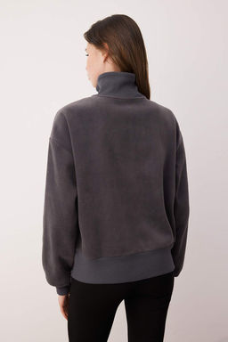 Antrasit Regular/Normal Kal?p Fermuar Detayl? Dik Yaka Polar Kal?n Orme Sweatshirt TWOAW26SW00026 - Trendyolmilla фото 4