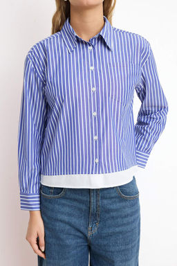 Mavi-Cok Renkli Cizgili Contrast Hafif Crop Gomlek TWOSS26GO00091 - Trendyolmilla фото 4