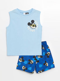 Bisiklet Yaka Kolsuz Mickey Mouse Bask?l? Erkek Bebek Atlet ve Deniz ?ortu 2li Tak?m