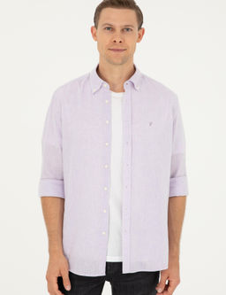 Lila Slim Fit Keten Kar___ml_ G_mlek
