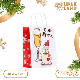 Цена за 2 шт. Пакет бумажный подарочный новогодний крафт, С НГ, ЁПТА, 27?21?11 см