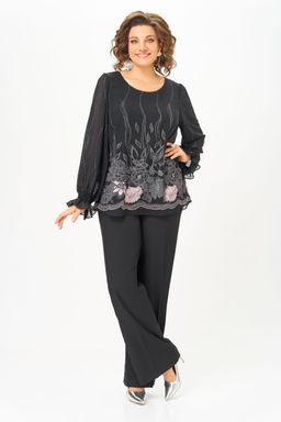 Блуза Swallow 803.4 Чёрный, принт нежно- розовые цветы