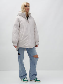 Куртка летучая мышь женская с капюшоном зимняя бежевого цвета 9630B - Mtforce фото 5