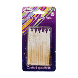 "BOOMZEE" Набор свечей для торта BCD-39 39 г 0.8 см 12 х 12 шт. белые с блестками