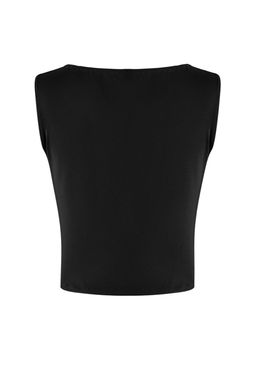 Ac?k Sar? Fitted/Vucuda Oturan Kay?k Yaka Kolsuz Crop Pamuklu Esnek Orme Bluz TWOSS26BZ00035 - Trendyolmilla фото 4