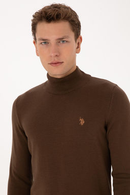 Erkek Slim Fit Bo_azl_ Kahverengi Basic Kazak - U.s. polo assn фото 2