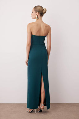 TRENDYOLMILLA K?rm?z? Fiyonk Detayl? Dokuma Uzun S?k Abiye Elbise TPRSS24AE00073  фото 10